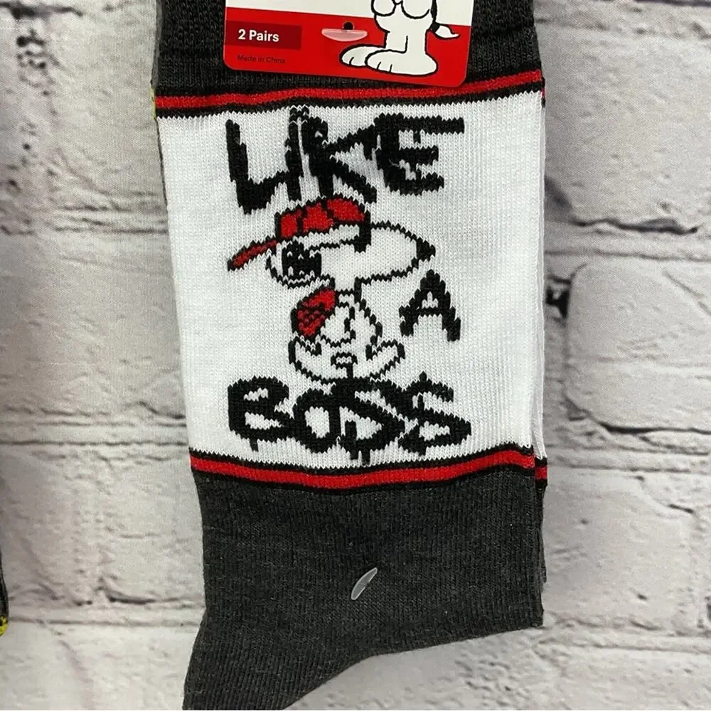 Peanuts Snoopy Woodstock Crew Socks 4 Pair Mens Shoe Size 6.5 -12 Gray/White/Red